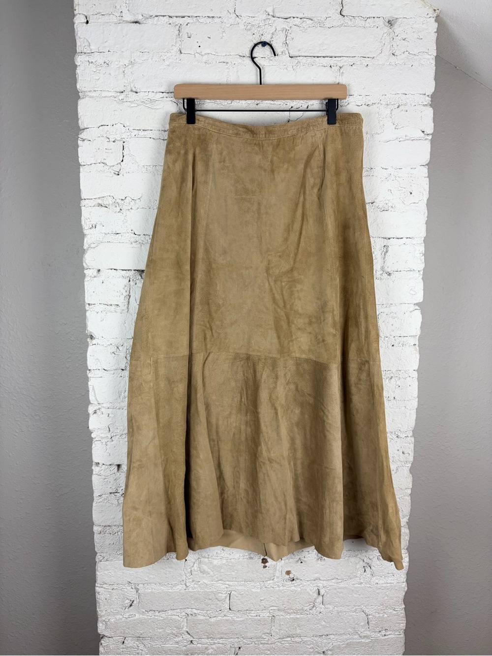 Vintage 90s Chico’s 100% Leather Brown Midi Paneled Long Skirt 3 XL